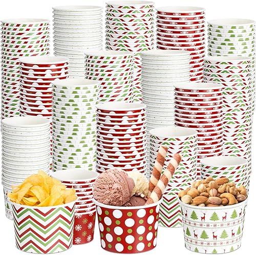 Cuencos desechables de postre de Navidad, de 9 onzas, cuencos de papel de Navidad para golosinas de Navidad, tazones de helado a rayas con copos de disponible en Yaxa Costa Rica