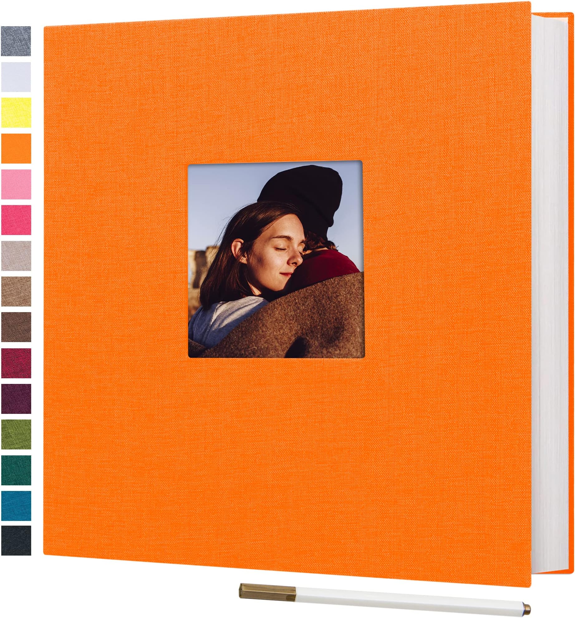 potricher Large Photo Album Self Adhesive 3x5 4x6 5x7 8x10 10x12 Pictures Linen Cover 80 Blank Pages Magnetic DIY Scrapbook Album with A Metallic Pen (Orange, 13.2x12.8 inch 80 Pages)