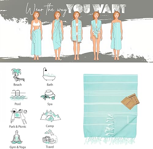 Miniatura 2 de Toalla de playa turca 100% algodón, ligera, suave, duradera, sin arena, toalla de playa de secado rápido para baño, gimnasio, spa, yoga y viajes