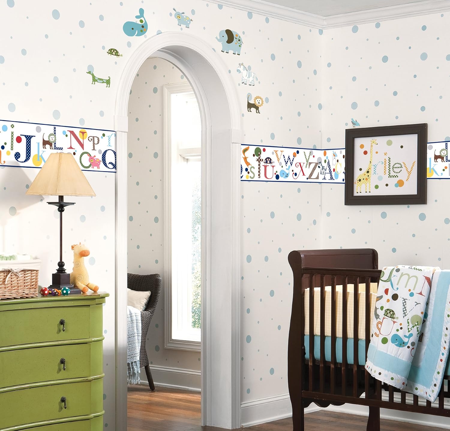 York Wallcoverings Friends Forever JE3500BD Alphabet Pre-Pasted Wallpaper Border, Primary/Dark Blue Band