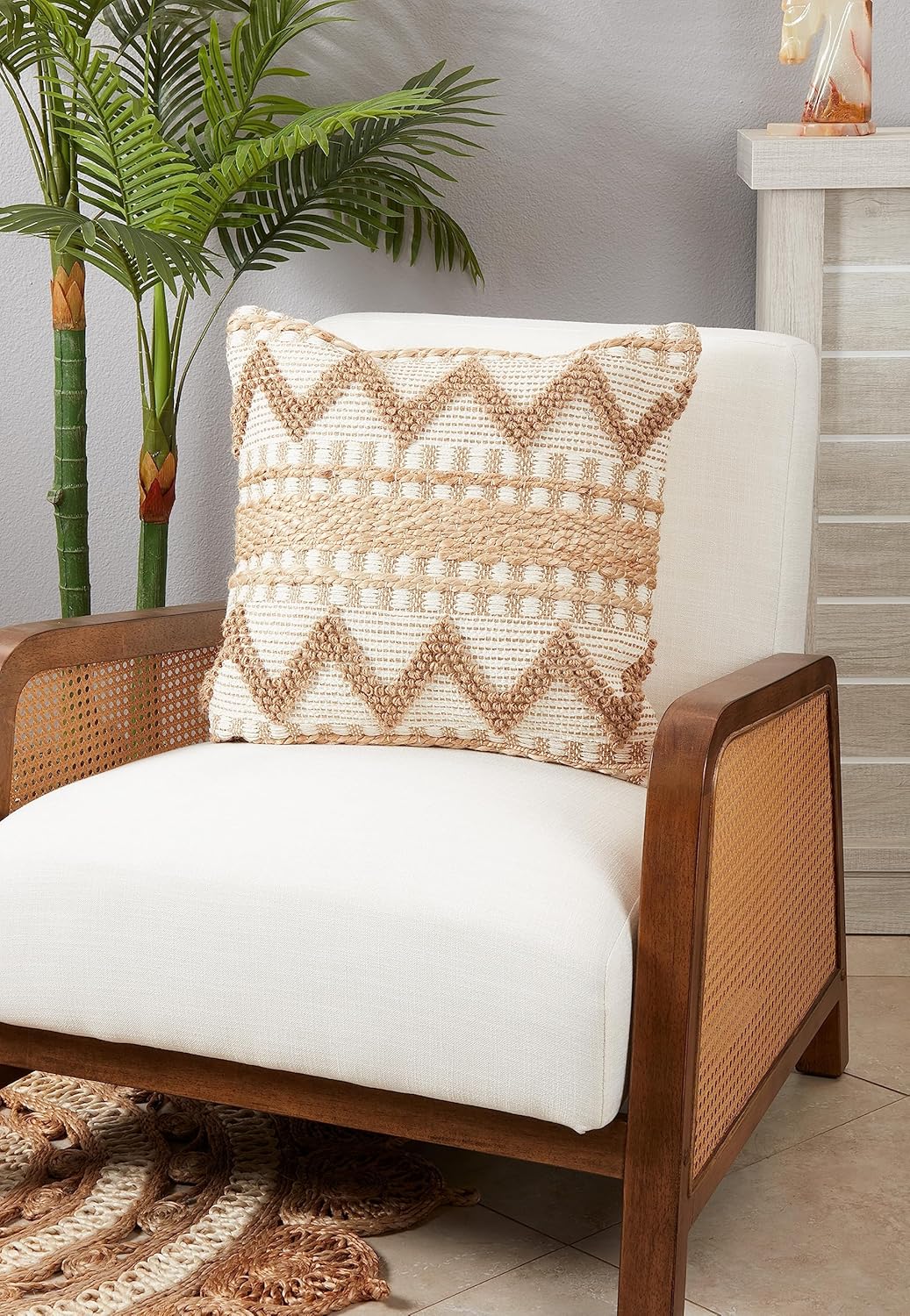 SARO LIFESTYLE Boho Woven Zig Zag Poly Filled Throw Pillow