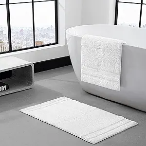 Vera Wang Bath Rugs, Luxury Bathroom Decor, Soft & Absorbent Cotton Bath Mat (Eden White, 2 Piece)