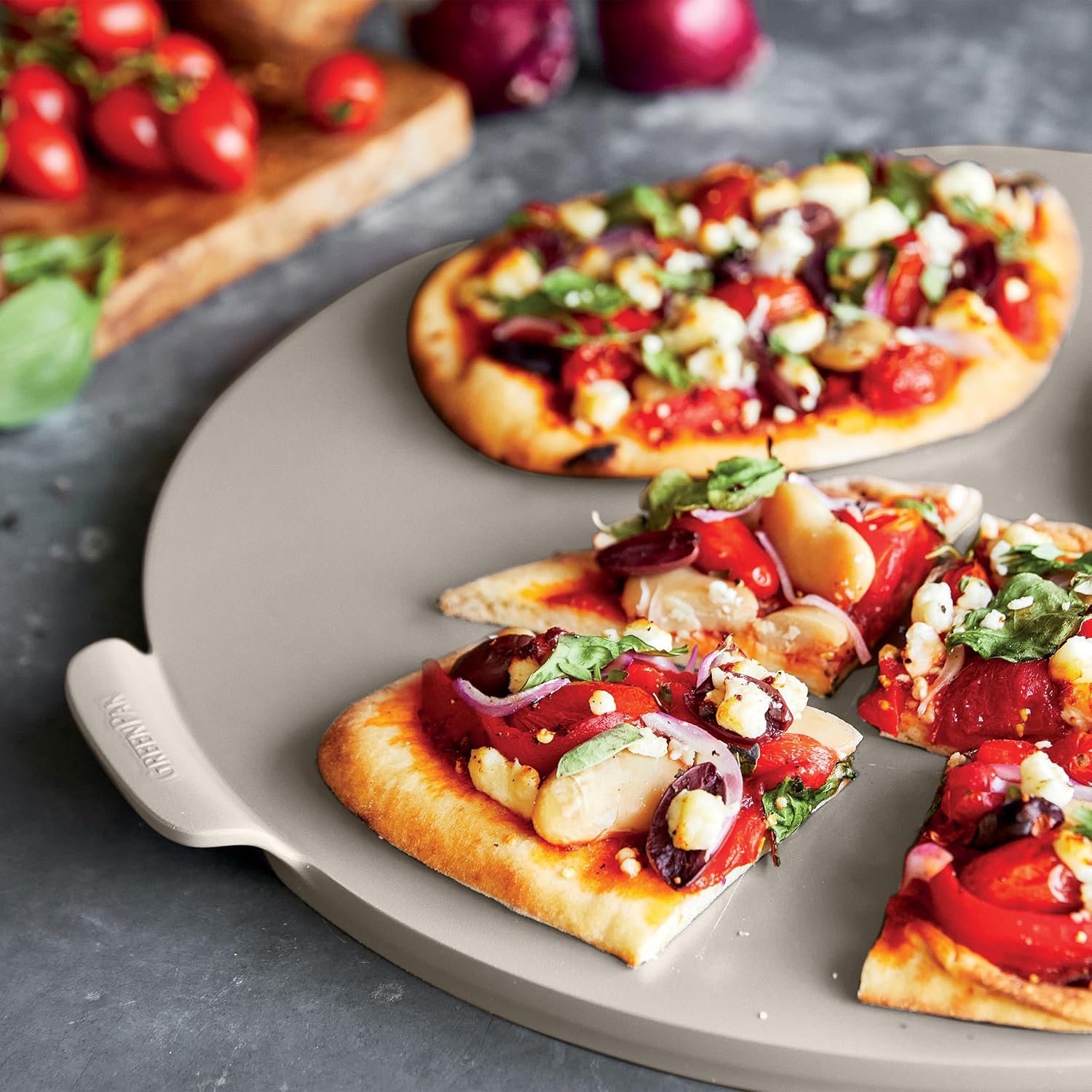 GreenPan Elite Ovenware 16.5” Nonstick Pizza Pan, Ceramic PFAS-Free Bakeware, Round Pizza Stone, Baking Tray, Stain-Resistant, Warp-Free, Dishwasher Safe, Taupe