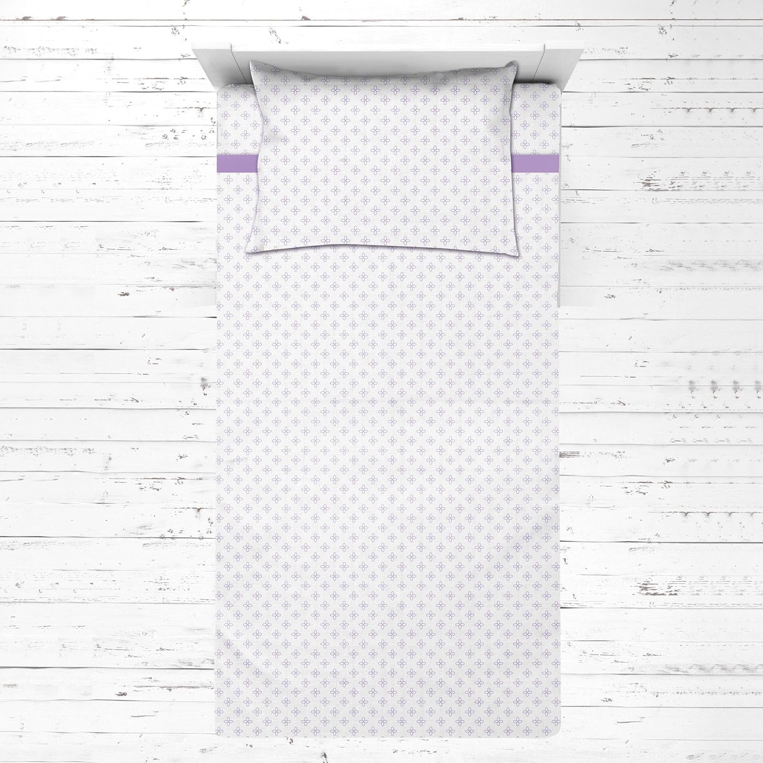 Bacati - 3 Piece Girls Toddler Bed Sheet Set Includes Fitted Sheet, Top Sheet, and Pillow Case 100% Cotton Muslin(Lilac Petals)