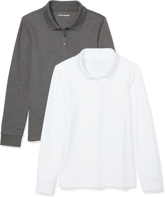 Amazon Essentials Long Sleeve Interlock Polo Shirts, Charbon/Blanc, XX