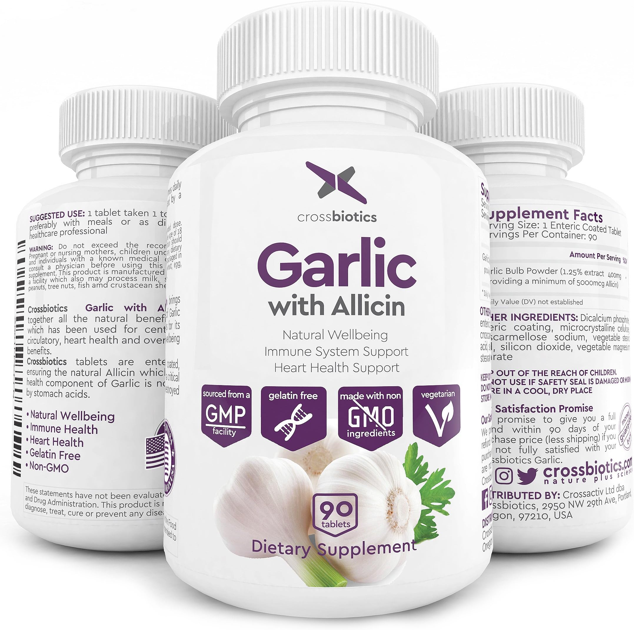 LAUNCH SALE! Max Strength Garlic with Allicin for Effective Immunity Support - Gelatin Free - Easy to Swallow Enteric Coated Tablets for maximum benefits, heart health and digestion - 3 MONTH supply!