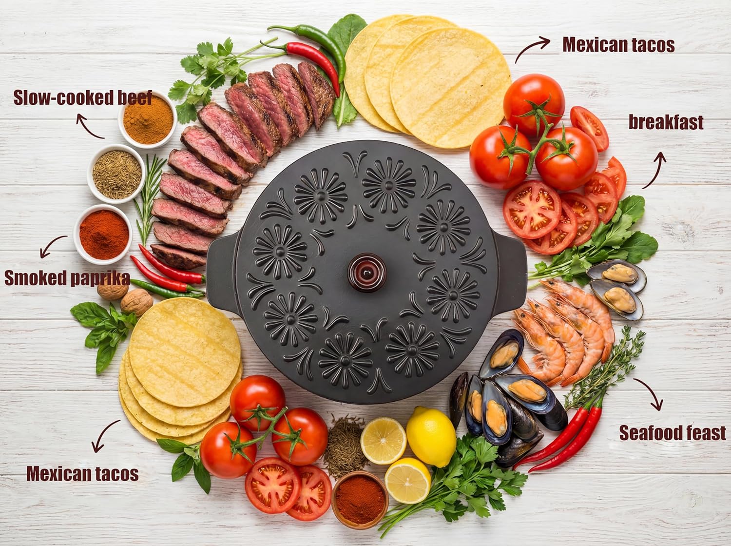 9.5" Cast Iron Tortilla Warmer with Lid - Microwave Tortilla and Pancake Warmer,with Taco Holders Set of 2, for Keeping Tortillas,Homes and Restaurants