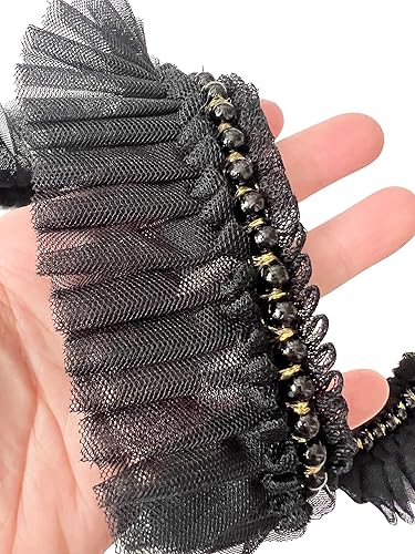 Miniatura 4 de PEPPERLONELY 1 yarda 2.36 pulgadas de ancho con cuentas de malla con volantes de encaje tutú vestido de tela de tul para decoración de boda,