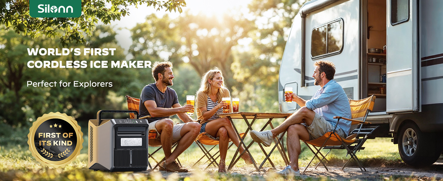 Image of Silonn Portable 4-Power Ice Maker - 6-Min 9 Cubes, 22lbs /Day | 12V /24V Car & 100-240V AC Solar-Ready, Auto-Clean Countertop Ice Machine for Camping RV Home Outdoor (No Plumbing Needed)