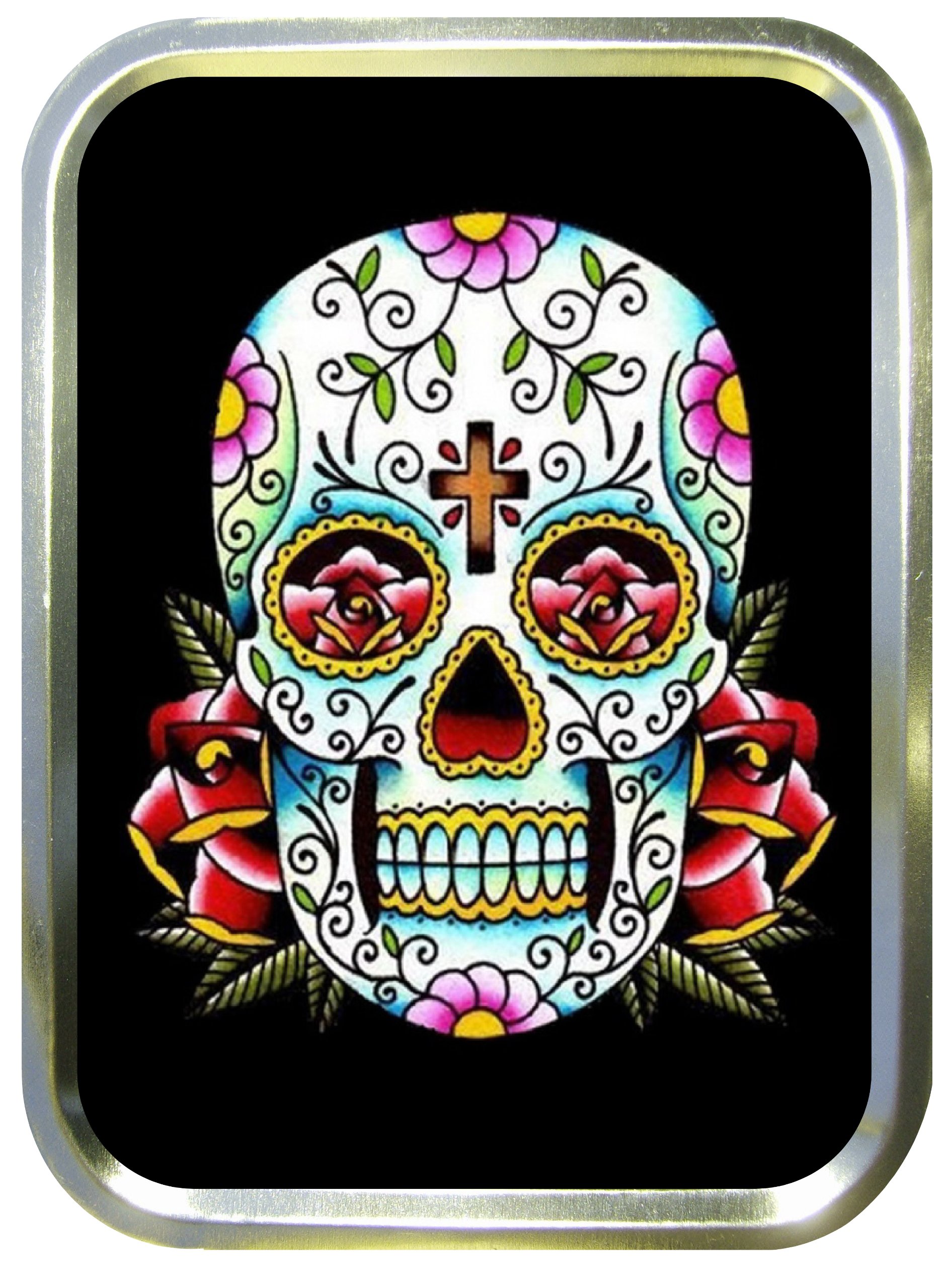 DAY OF THE DEAD 2oz GOLD TOBACCO TIN,BACCY TIN,PILL TIN,FISHING TIN