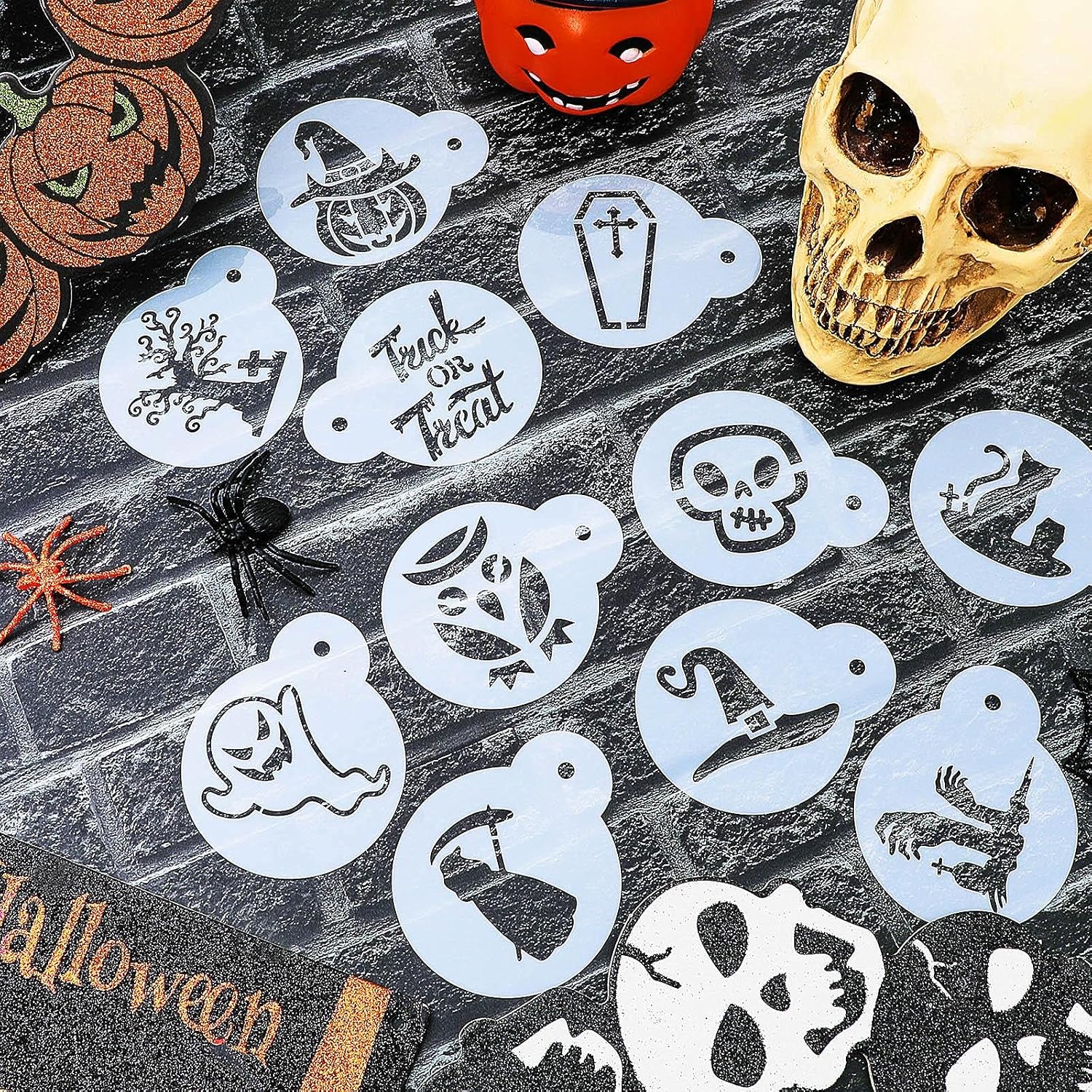Cunhill 30 Pcs Halloween Cookie Stencils Reusable Cake Templates