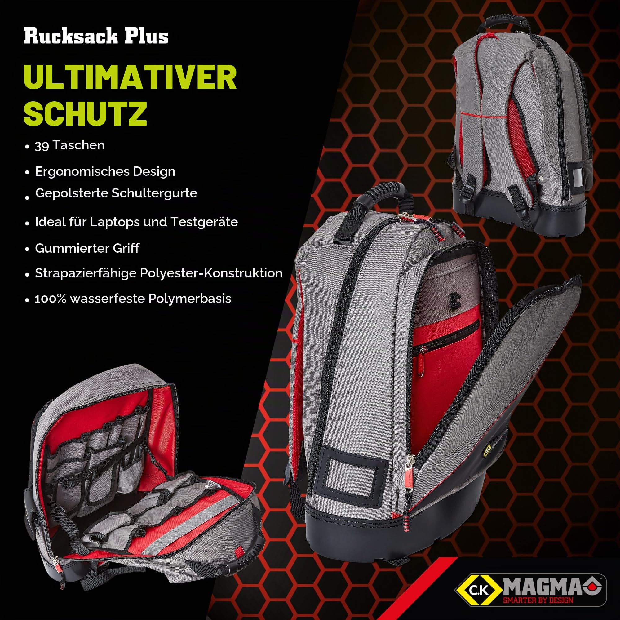 C.K Magma Techniker Rucksack plus, MA2635, Standfester und wasserdichter Boden,100% wasserdicht & bruchsicher, Bequem und stabil, Übersichtlich und griffbereit, Sicher und vielseitig