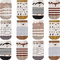 Vista 25 de Calcetines con Agarre Antideslizantes de Algodón para Bebés y Niños Pequeños, Niños y Niñas, Paquete de 12 Calcetines de Tobillo Lindos para Niños