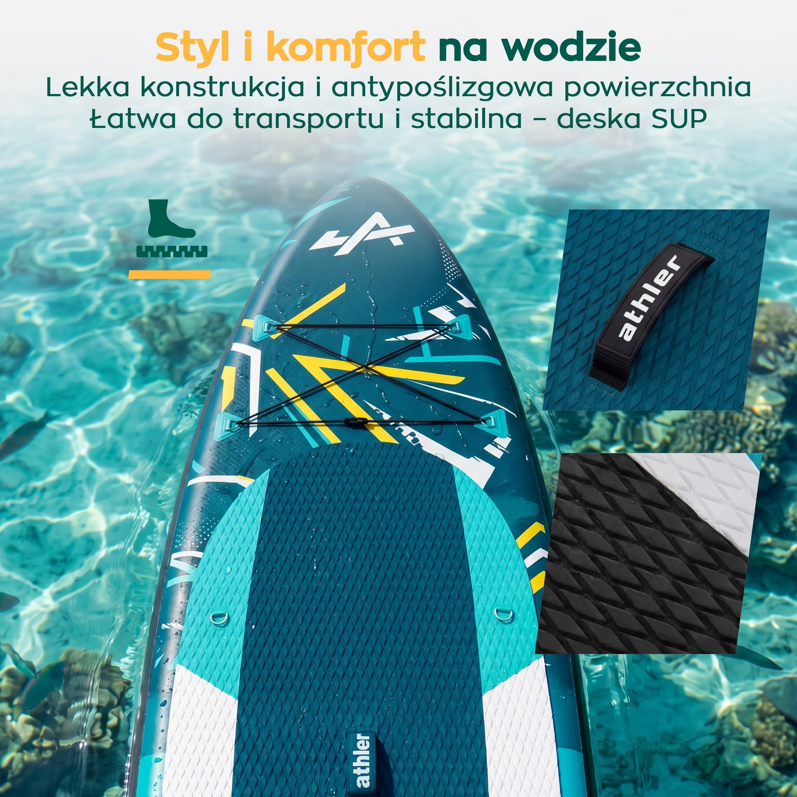 Athler Zander 350 Stand up Paddling Board - deska SUP do 180 kg - kompletny zestaw z siedziskiem kajakowym i wiosłem 2 w 1 - 350 x 80 cm