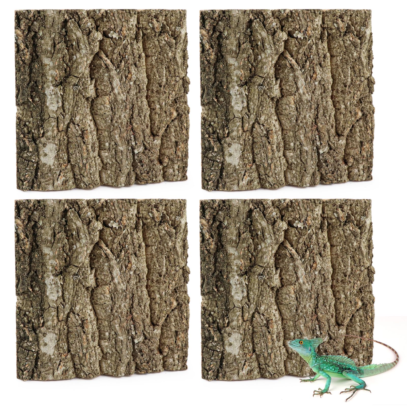 Qerutk 4Pcs Natural Reptile Cork Bark Squares 15x15cm