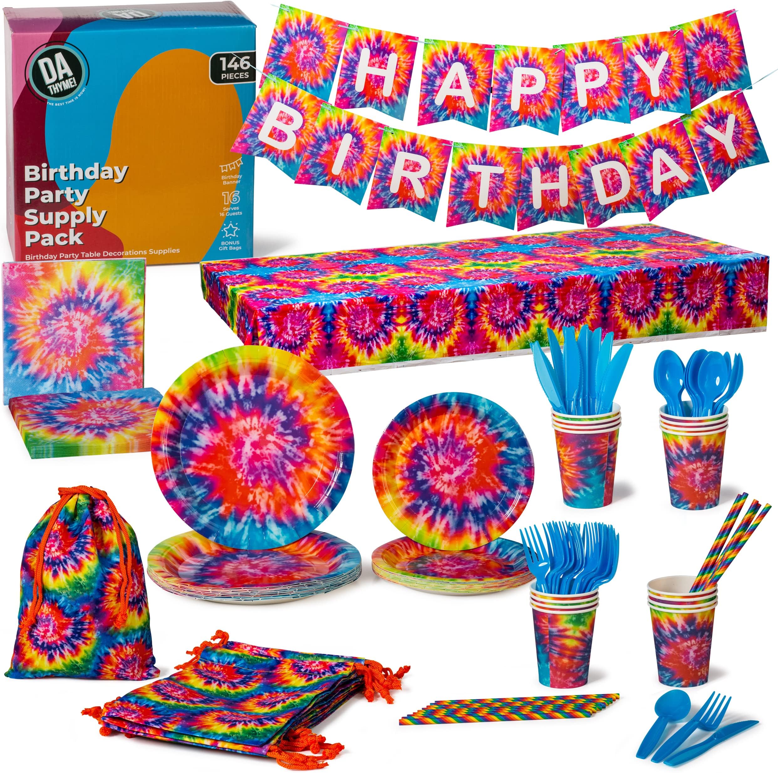 Winoo Design Tie Dye Birthay Party Supplies Serves 16