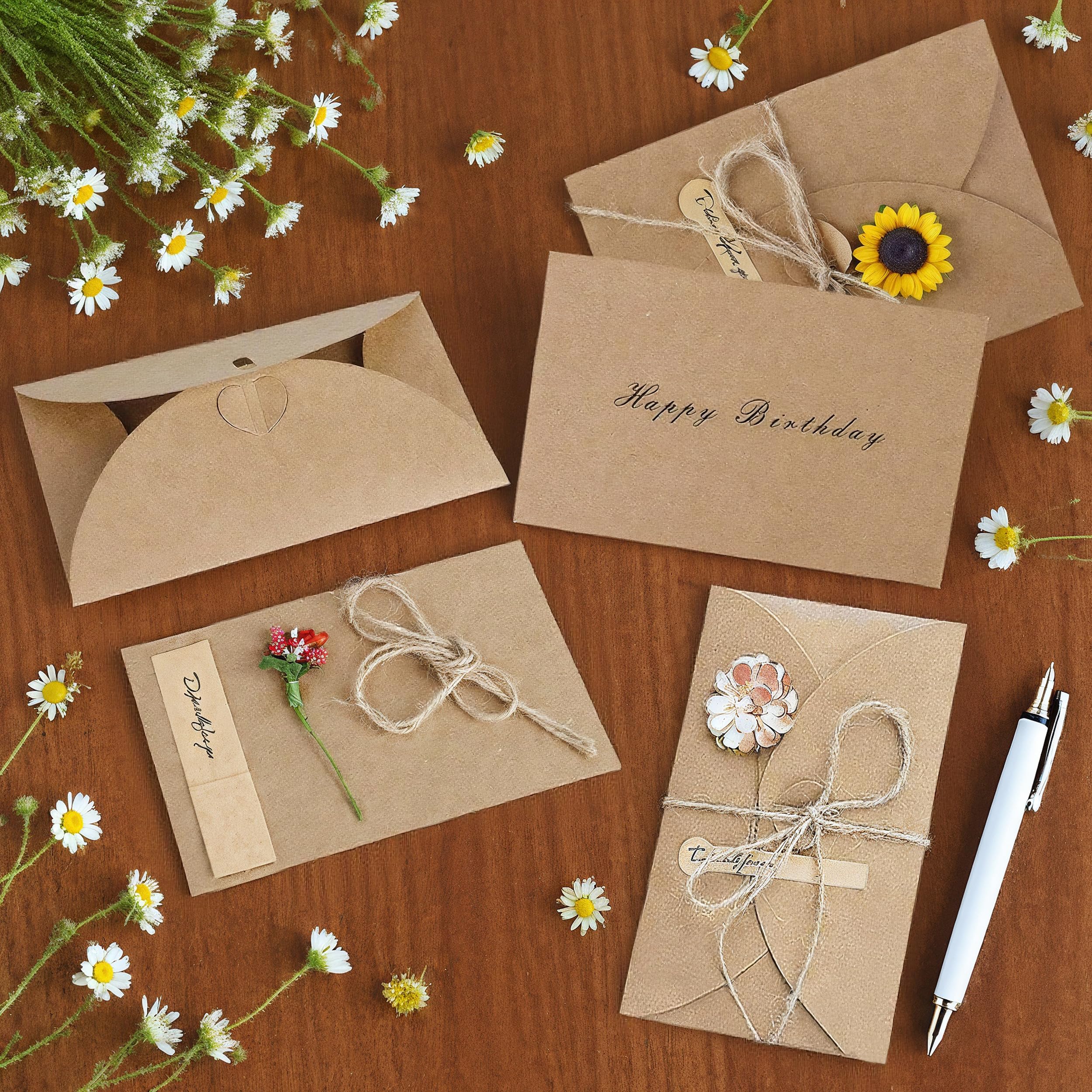 Cartolina di Auguri Fatti a Mano 10 Pezzi Carta Kraft con Buste Retrò 17.5cm x 11cm