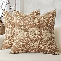 DKwizme Vintage Floral Throw Pillow Covers 20x20 Set of 2 Cognac - Neutral Farmhouse Boho Decor for Couch Sofa Bed
