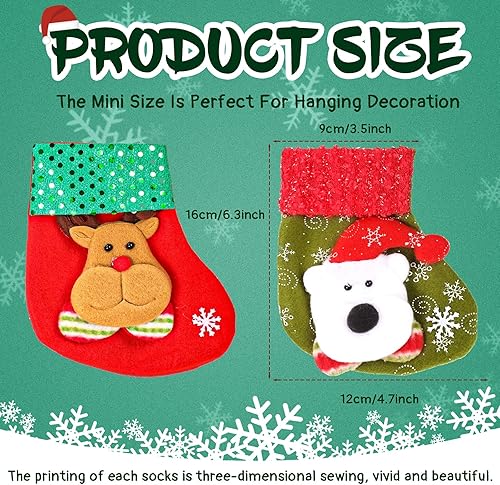 Miniatura 2 de 36 Piezas Medias Pequeñas de Navidad de 6.8 Pulgadas Calcetines de Navidad 3D de Reno y Papá Noel Mini a Granel Medias de Dulces Rojas y Verdes