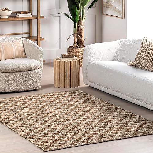 nuLOOM Aneira - Alfombra de yute a cuadros, 4x6, natural