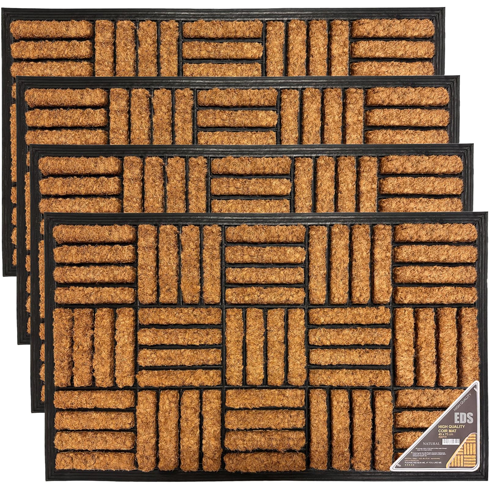 EDS Coco Coir Door Mat with Rubber Backing Floor Mat Outdoor Mat Heavy Duty Doormats Shoe Scrapper Removes Grass and Dirt, for Front Door, Patio and Entrance (45 X 75 CM) (PACK OF 4)