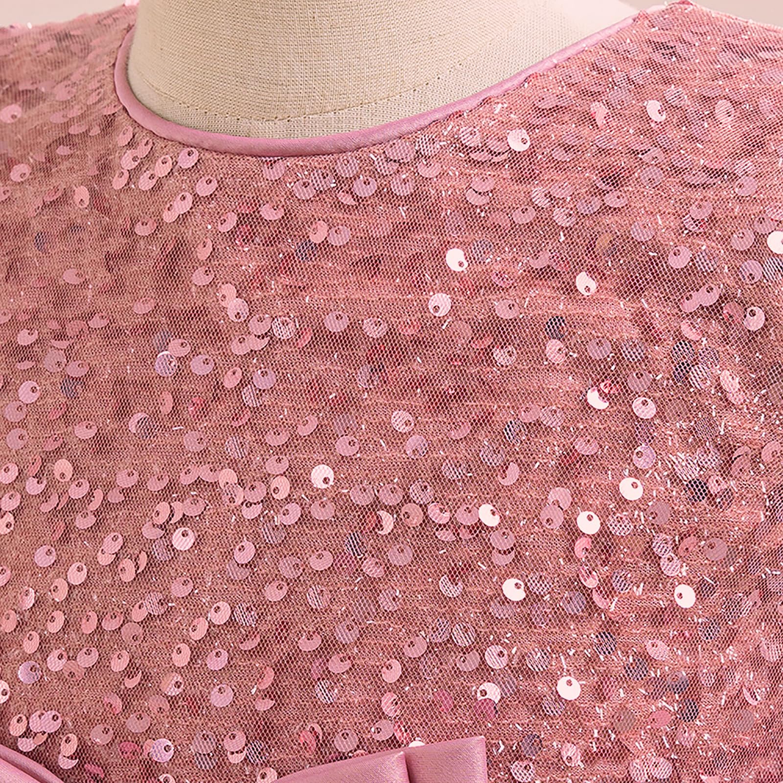 Discoball Abito da bambina senza maniche con fiocco con paillettes, lunghezza fino al pavimento, abito da principessa per matrimoni, feste, tutù, vestito lungo per bambini 8-11 anni