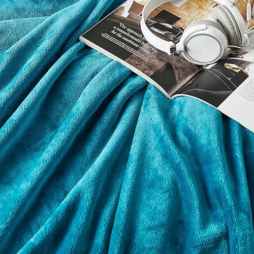 Miniatura 8 de Hansleep Manta de vellón tamaño individual, color verde azulado, suave y acogedora manta de franela ligera para cama, sofá, viajes, campamento,