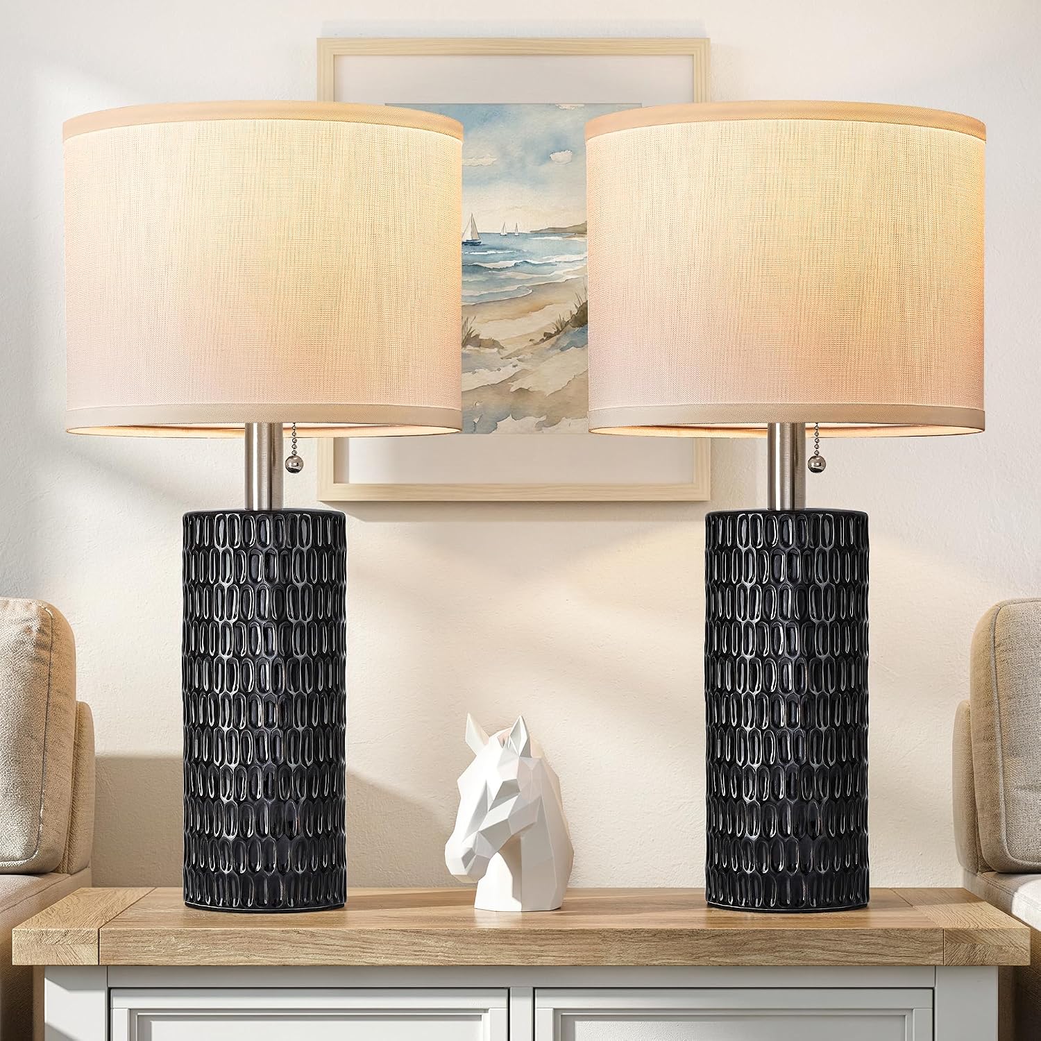 Reaketon 20” Modern Table Lamps Set of 2, Lamps for Bedroom, Black