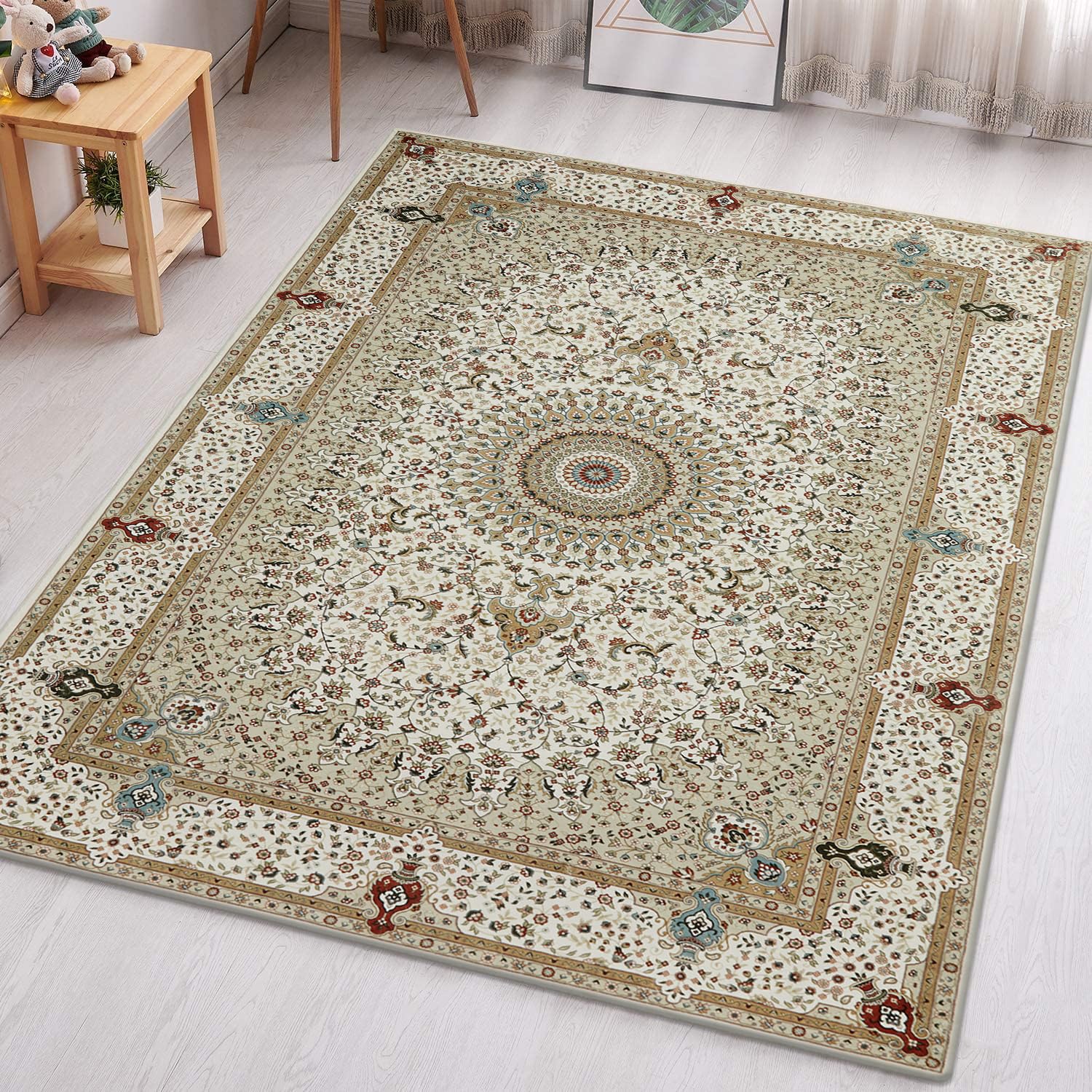 Aspire Homeware Soft Bedroom Rug, Traditional Vintage Style Beige Area Rugs for Living Room 60x110 CM