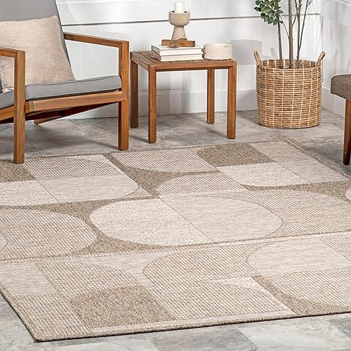 Miniatura 8 de nuLOOM Inara - Alfombra geométrica abstracta para interiores y exteriores, 4 pies 5 pulgadas x 6 pies 3 pulgadas, color marrón