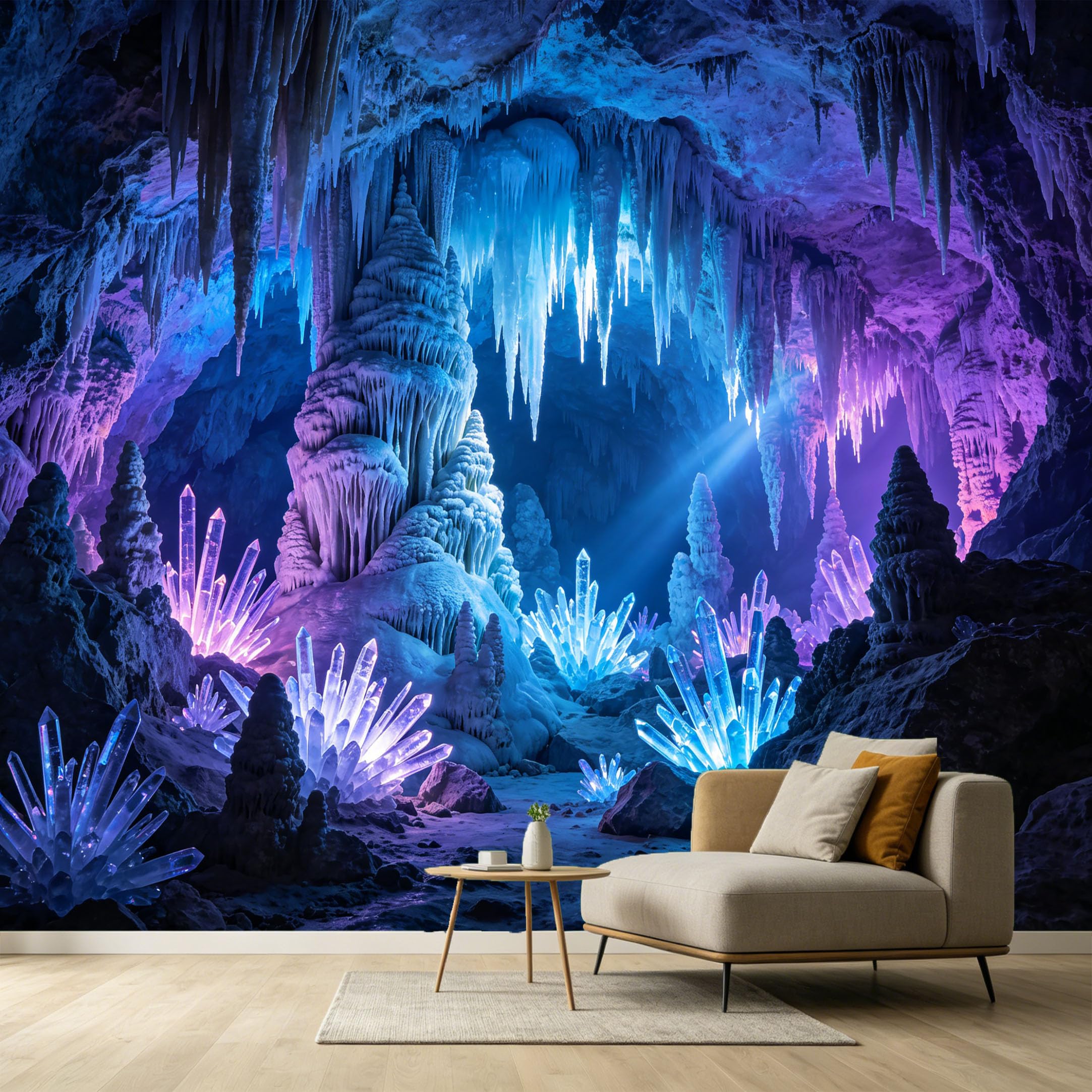 Custom Size Wall Murals Glowing Crystal Cave Underground Geology 3D Trompe L'Oeil SelfAdhesive Wall Fabric Removable Large Wallpaper for Photo Living Room