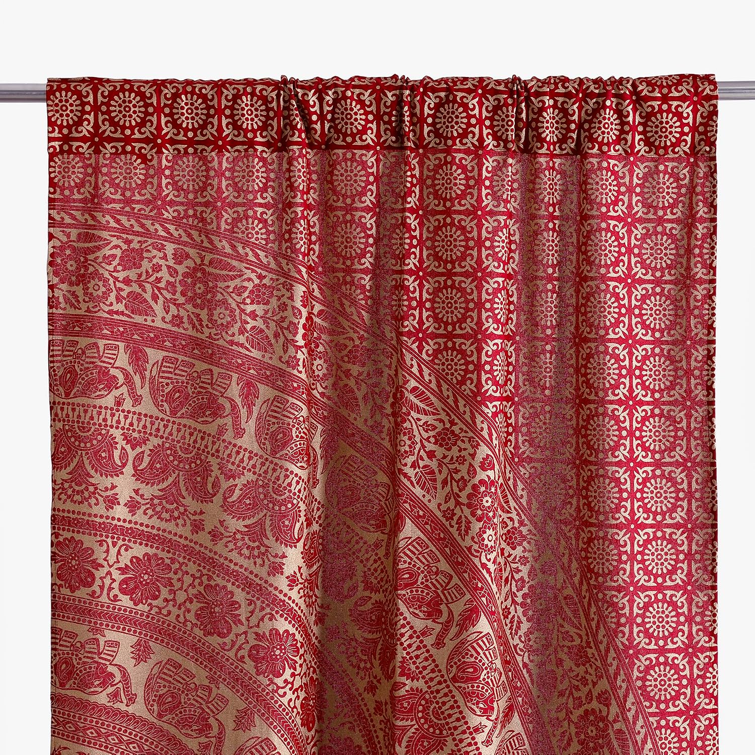 Popular Handicrafts Indian Hippie Bohemian Beautiful Elephant Gold Mandala Window Curtain Panels Maroon