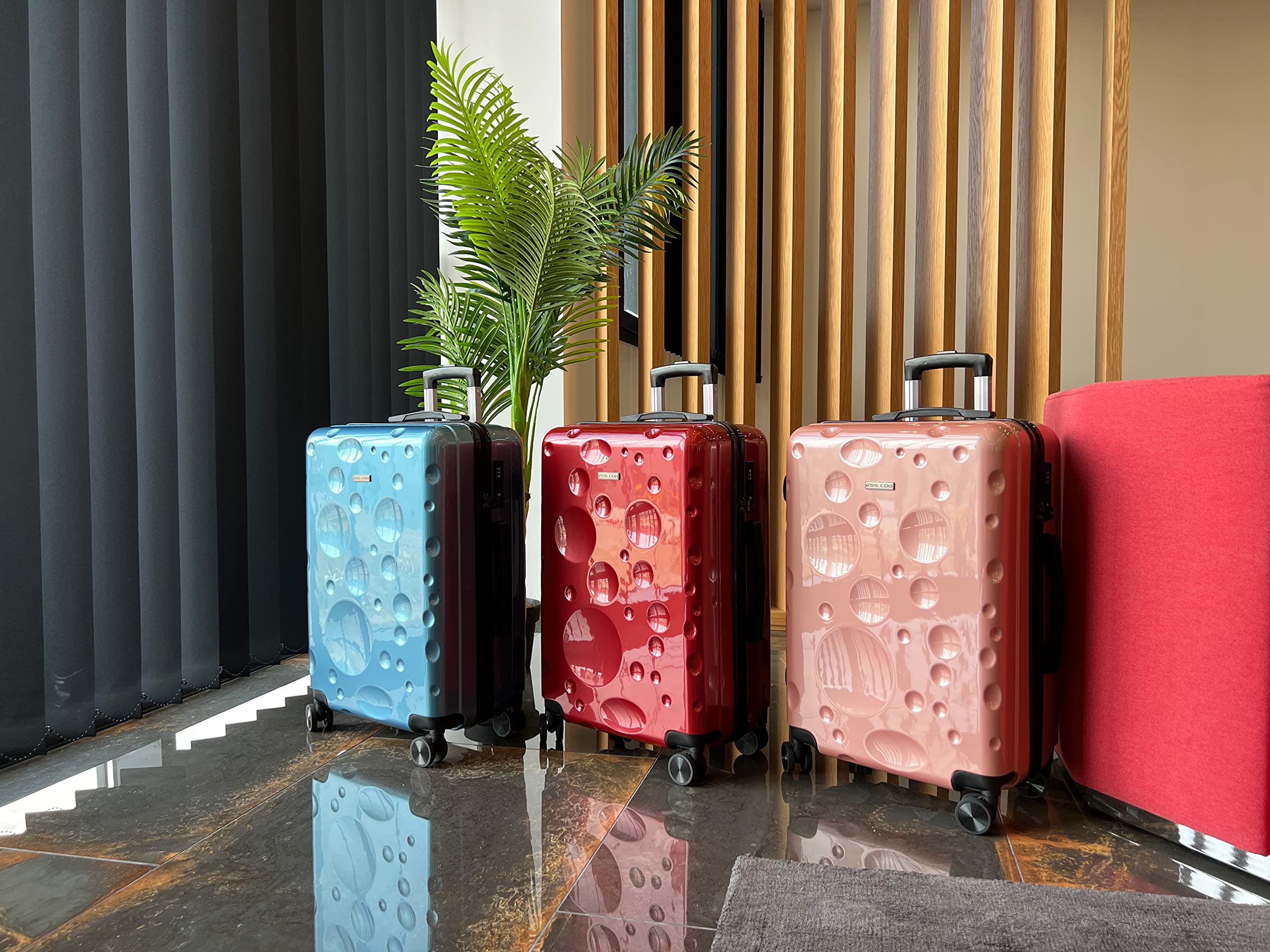 Set de 3 valises/Bagages ABS Rigide à 4 roulettes pivotante avec Serrure TSA intégré (Rouge vin, Set de 3)