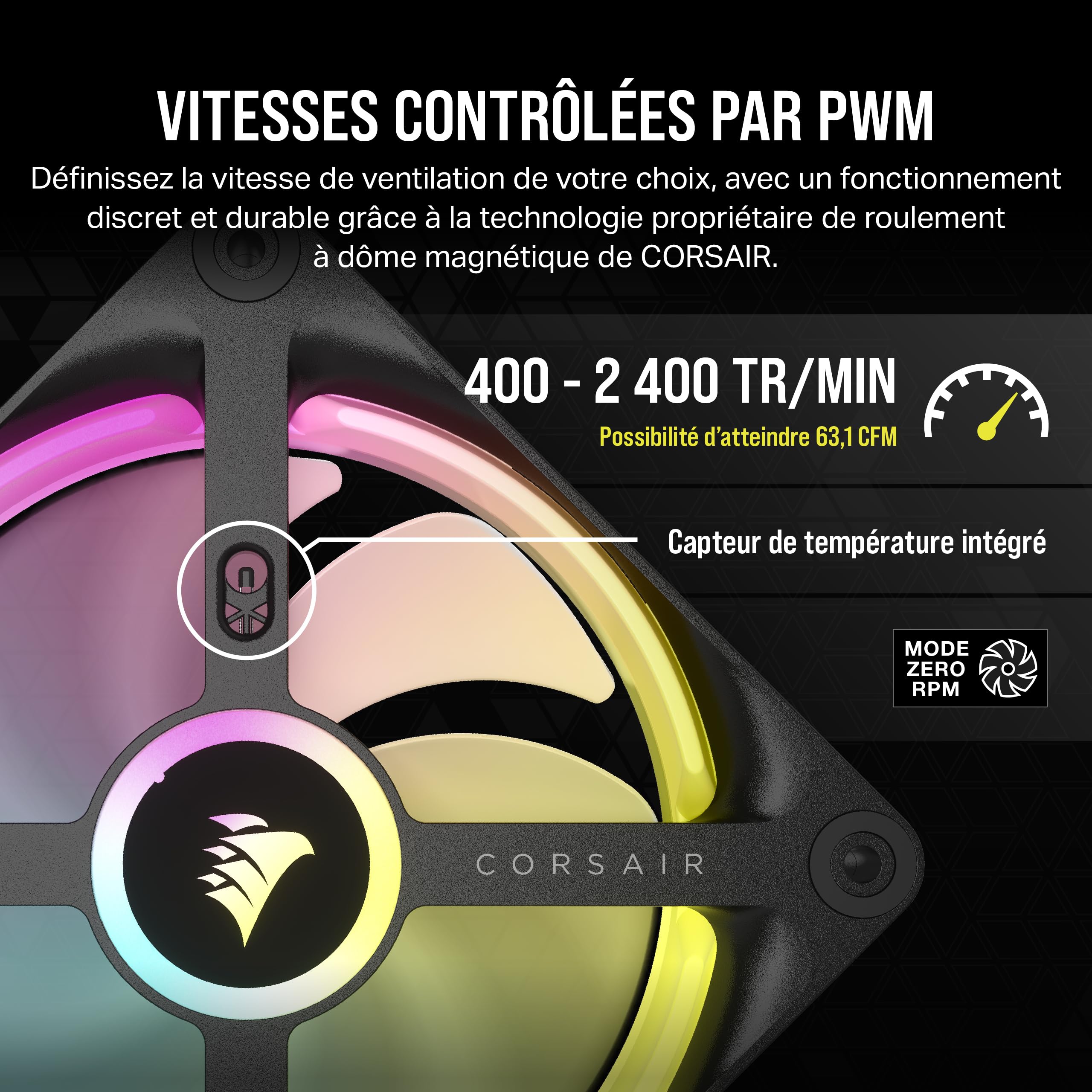 CORSAIR iCUE LINK QX120 RGB à Dôme Magnétique de 120mm Ventilateurs - Noir | Triple Ventilateurs Kit de Démarrage avec Le Hub du Système iCUE LINK