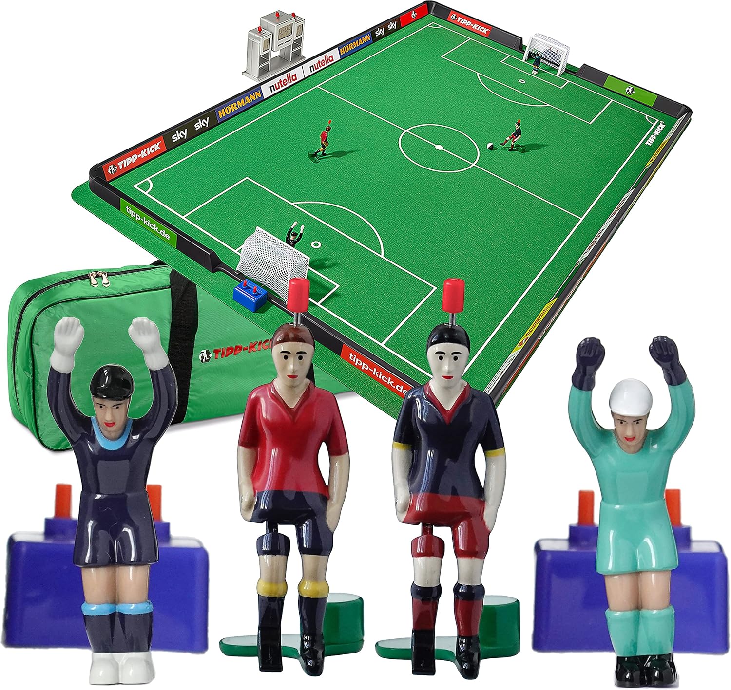 TIPP-KICK Super Cup Española – Set 1x Campo XL con Bordes, 2X Pateadores, 2X Porteros Toni, 2X Metas de Malla, 2X Balones, 1x Reloj de Medio Tiempo, 1x Chip de Sonido y Bolsa Deportiva