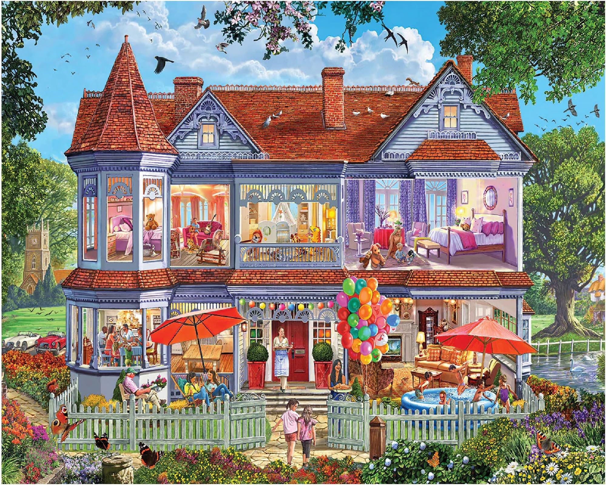 White Mountain 1000 Piece Jigsaw Puzzle Cozy Family Vacation Retreat Puzzles with Large Pieces for Adults and Family 24"x30" - Summer House