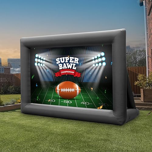 Vista 5 de KHOMO Gear Pantalla de proyector para exteriores de 16 pies con soplador integrado, soporta proyección frontal y trasera, incluye amarres y bolsa