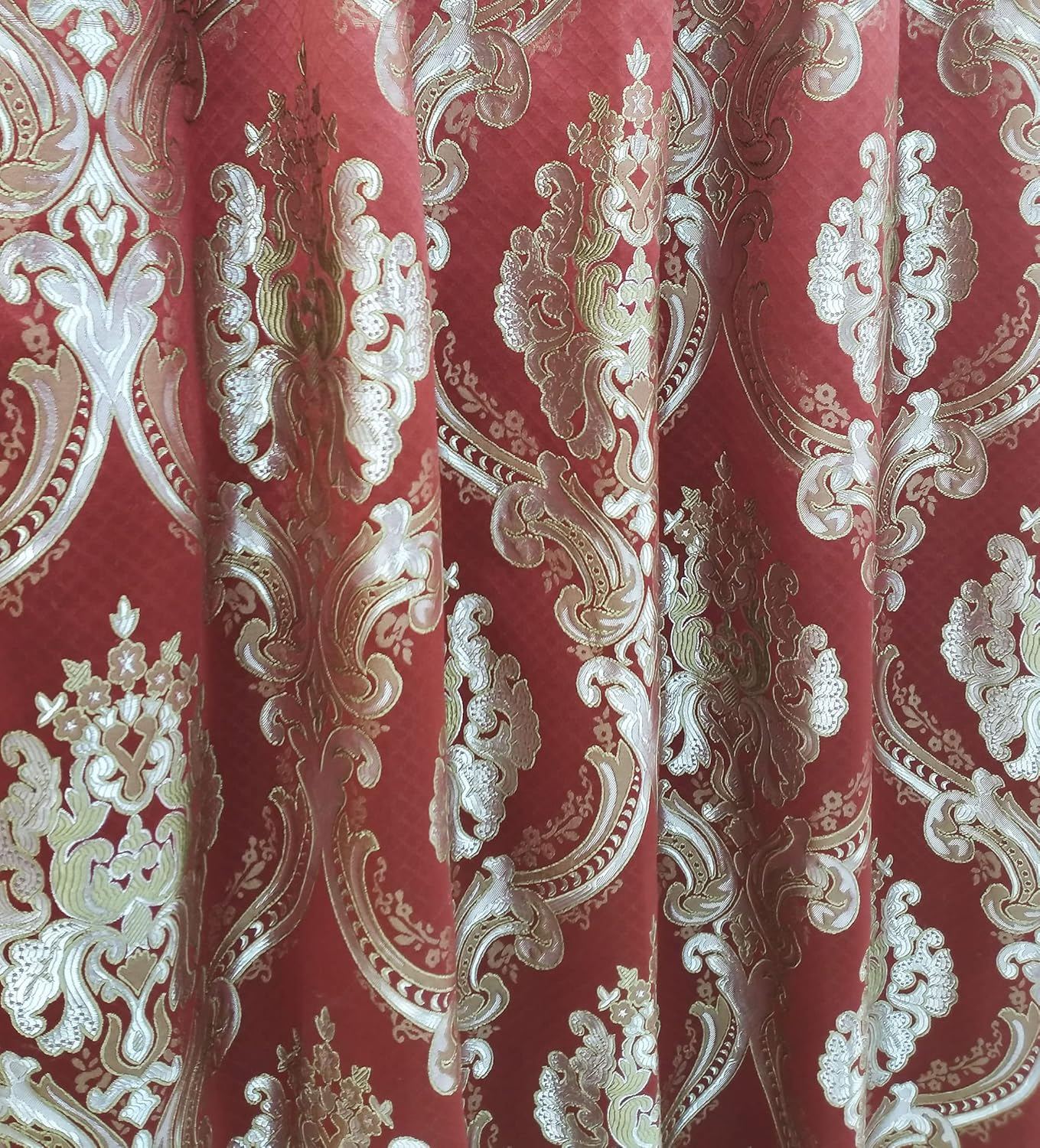 GOHD Luxe Love. Jacquard Window Curtain Panel Drape with Attached Fancy Valance. 2pcs Set. (Wine, 54" Wide x 84" Drop with 18" Valance x 2pcs)