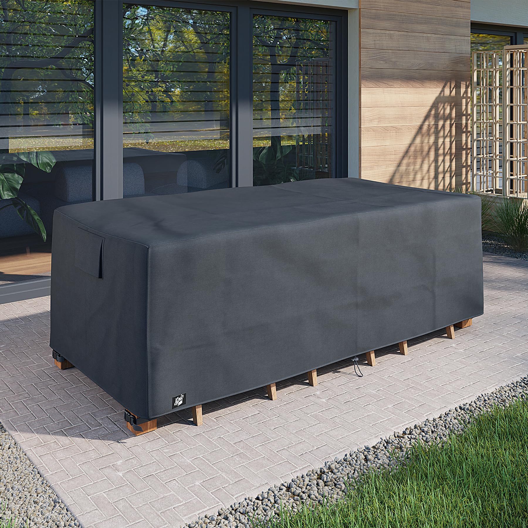 Copritavolo de esterno su misura, fodera rettangolare impermeabile in Oxford 600D con cuciture sigillate, robusto, per tavolo da giardino - Made in EU