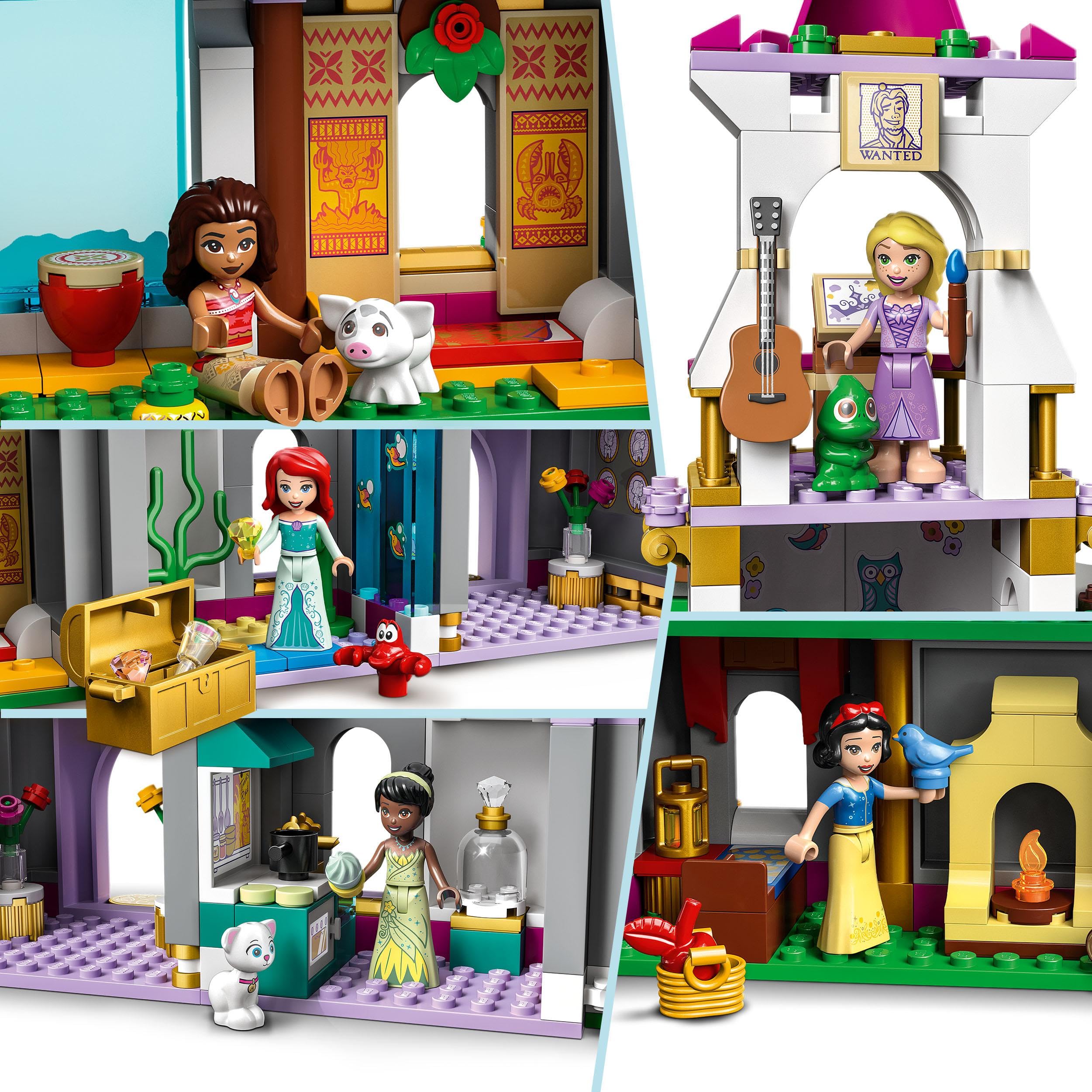 LEGO 43205 Disney Princess Ultimatives Abenteuerschloss, Prinzessinnenschloss Spielzeug, baubares Schloss mit Mini-Puppen wie Ariel, Vaiana, Tiana