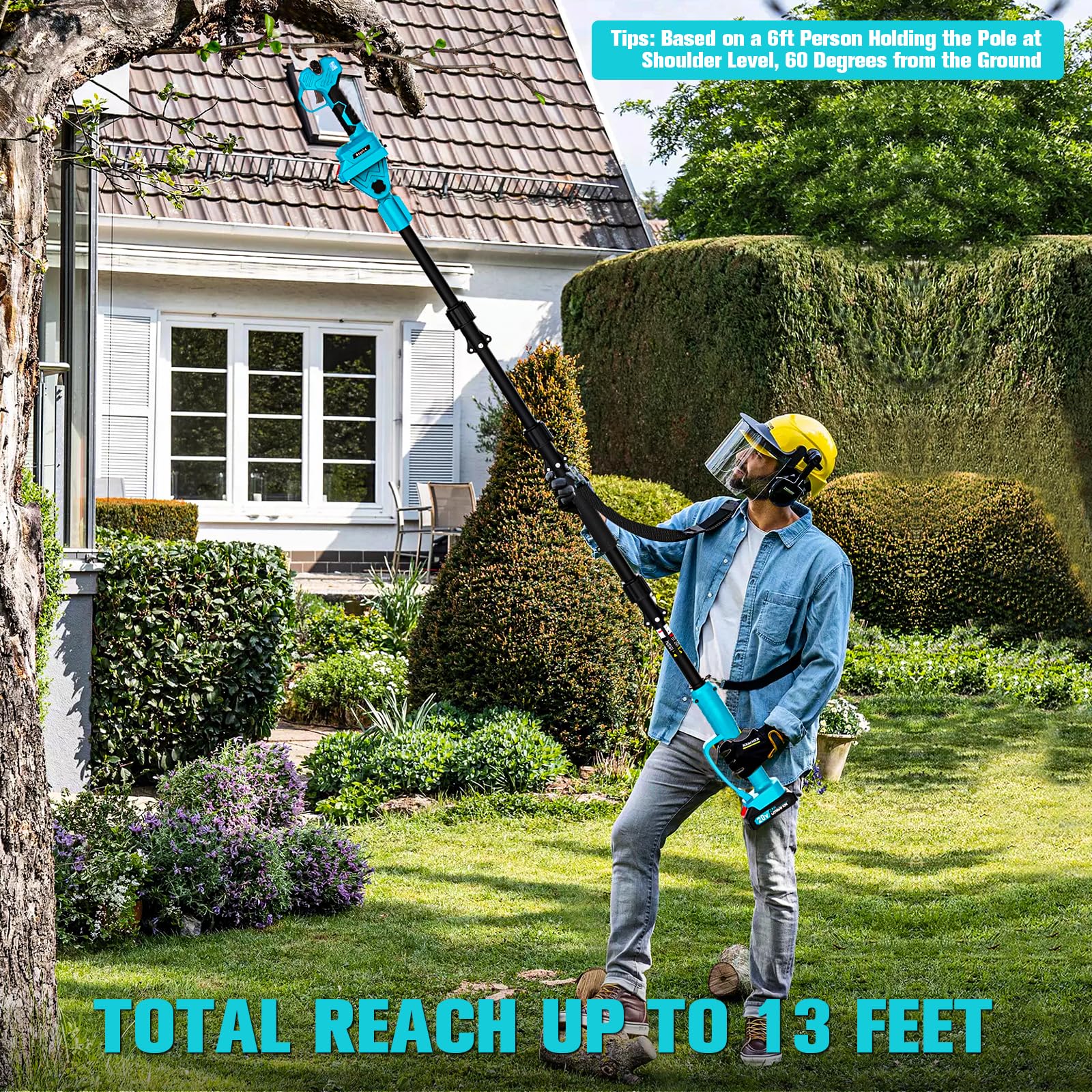 Ecarke Akku-Astschere mit Teleskopstange (2 m) kompatibel mit Makita 18V, inklusive 2× 2,0Ah Akkus, 40mm Schnittdurchmesser – kabelloses Gartengerät für präzises und effizientes Schneiden