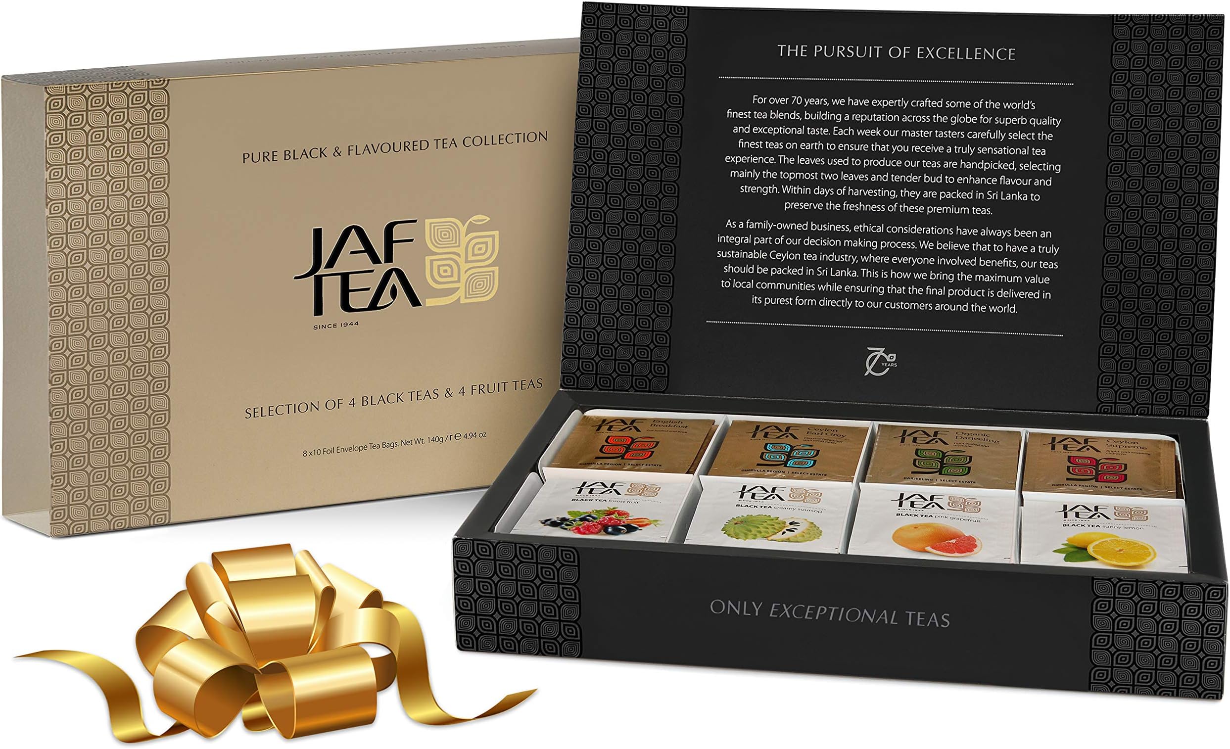 Tea Sampler/Gift Set - Pure Black & Flavoured Tea Collection - 4 Classic and 4 Fruit teas - 10 Bags of Each - 80 Tea Bags Total