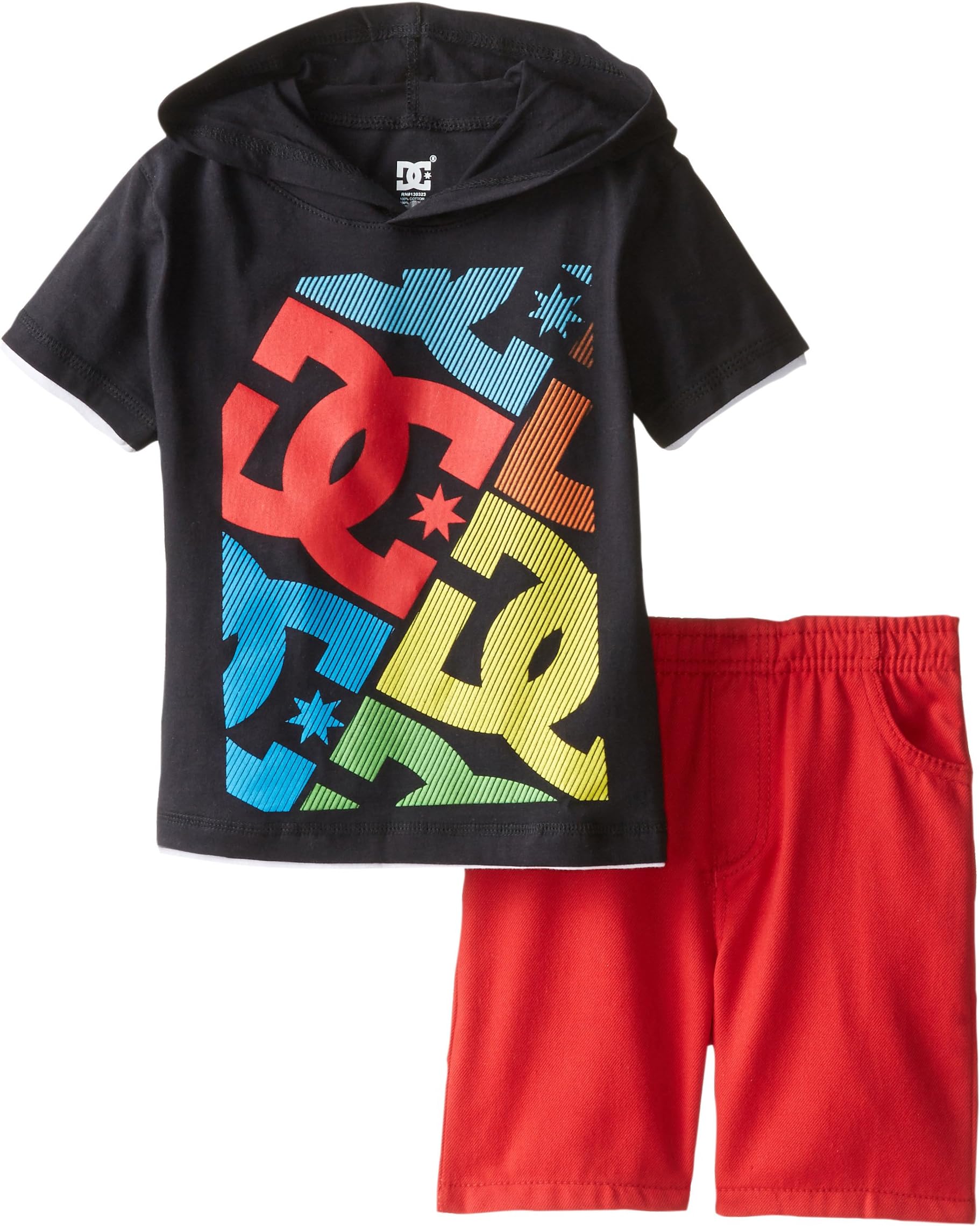 DC Shoes Co Little Boys' black hooded Tee with red Shorts