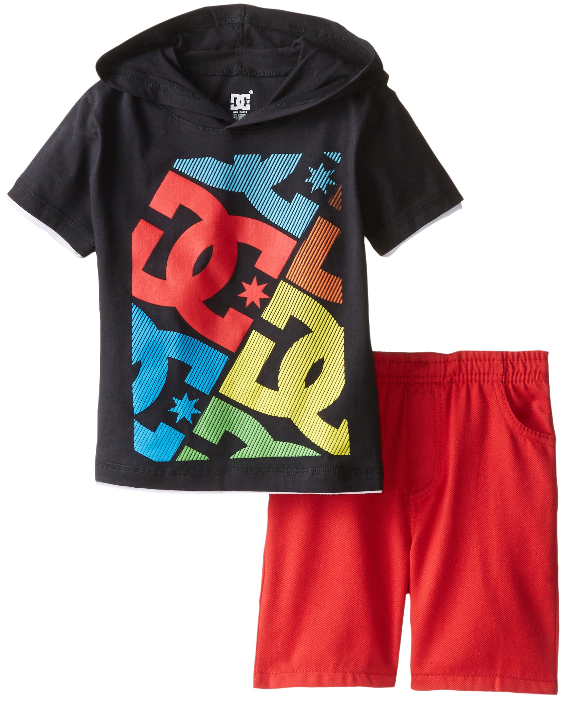 DC Shoes Co Little Boys' black hooded Tee with red Shorts
