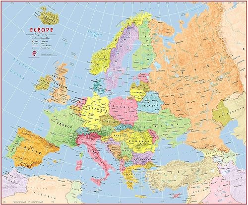Miniatura 1 de Maps International Mapa de pared grande para niños y niñas, diseño de Europa política y primaria, laminado, 47 x 39
