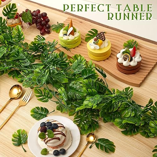 Miniatura 3 de Zeyune 12 piezas de enredaderas artificiales de hojas de Monstera de 5.9 pies, plantas colgantes falsas, hiedra, hojas de palmera tropical,