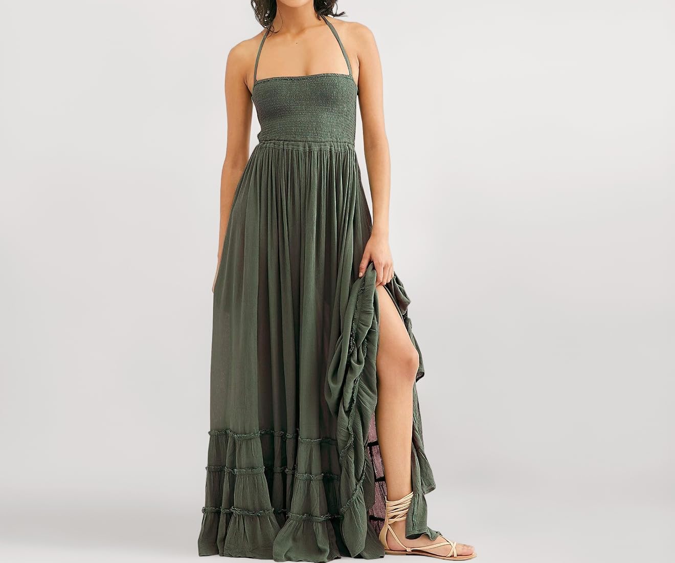 Buy R.Vivimos Womens Summer Boho Sexy Backless Long Dresses, Army Green, Small at