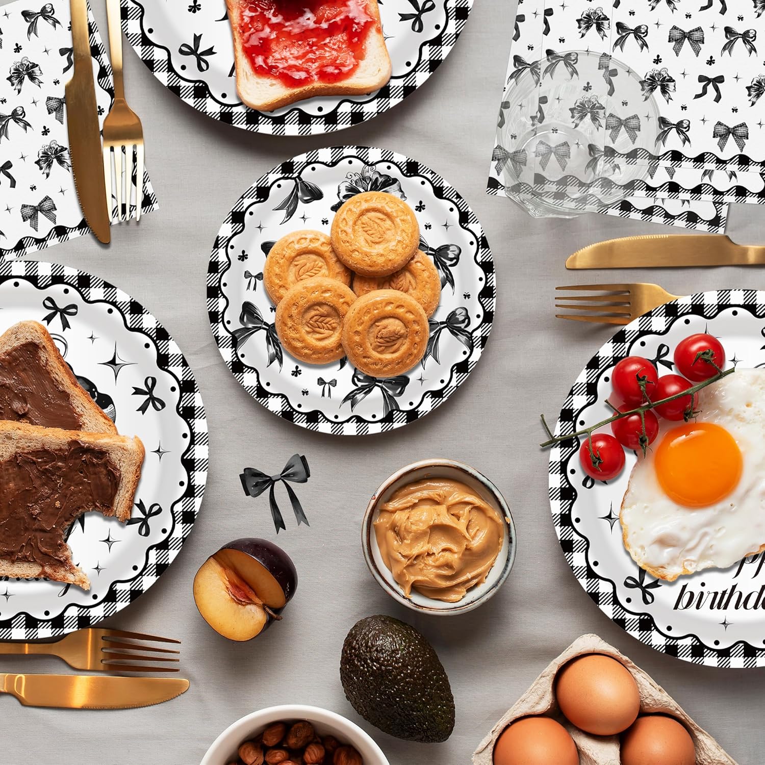 116 Pcs Black Bow Birthday Party Supplies 16 Guests Scalloped Bowknot Party Decorations Including Black Bow Paper Plates Dinner Plates Napkins Cups Set for Bachelorette & Themed Celebrations