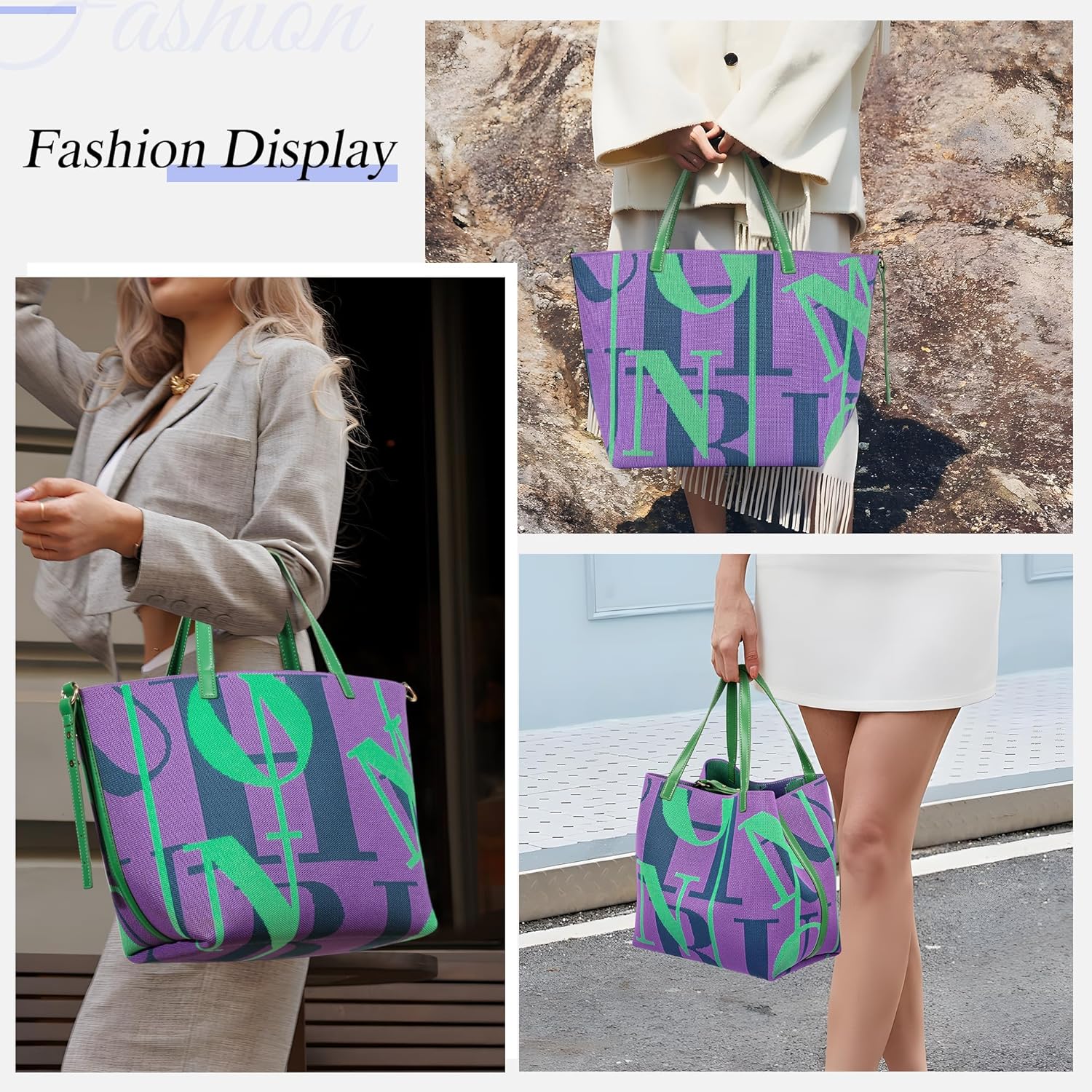 Large Crochet Tote Bag for Women - Beach, Travel & Everyday Handbag with Faux Leather Handles