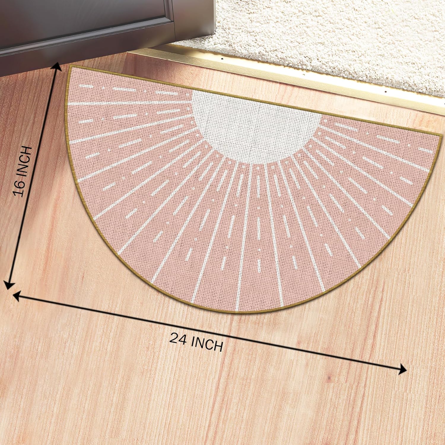 Mingnei Pink Boho Linen Doormat for Home, Kitchen, Girls Room Entrance - Bohemian Style, Mid Century Modern, Indoor/Outdoor Welcome Mat 30x17